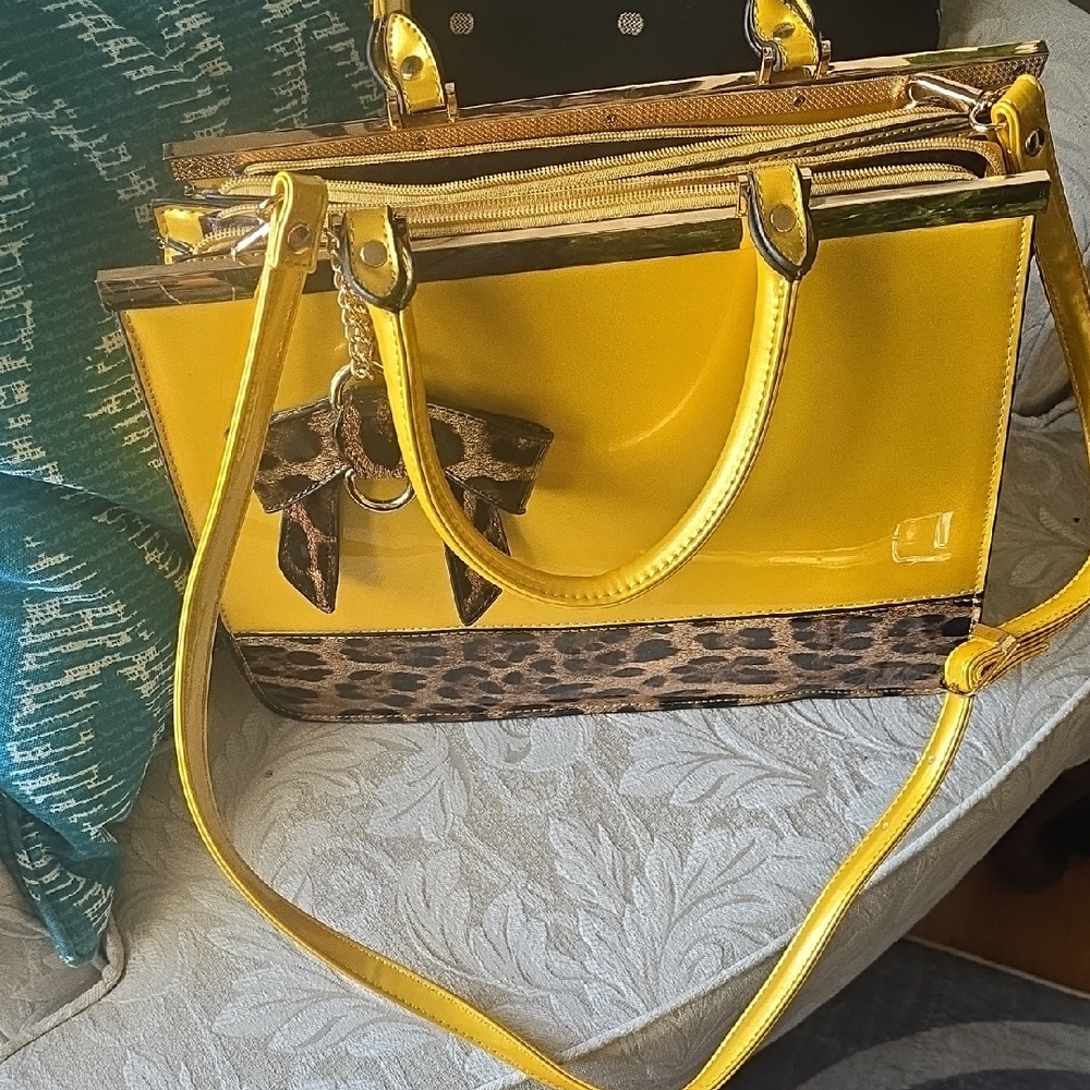 Yellow and Leopard Print Women's Bag